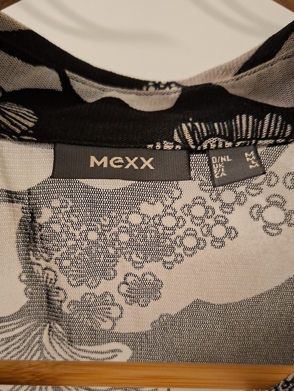 Mexx Vintage/Y2K Mesh/Sheer Black & White Floral Graphic Blouse (Size M) - Picture 2 of 6